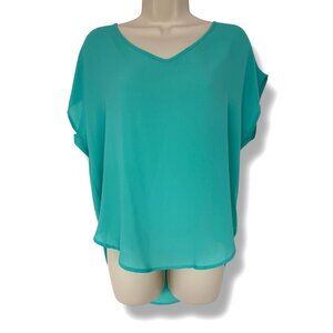 Size Small Lush Aqua V-Neck Chiffon Loose Fitting Blouse Top Shirt Spring Summer